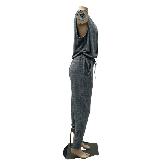 Aerie Grey Draped Wrap V-Neck Sleeveless Knit Jumpsuit Drawstring Waist Gray Wom - Picture 3 of 11